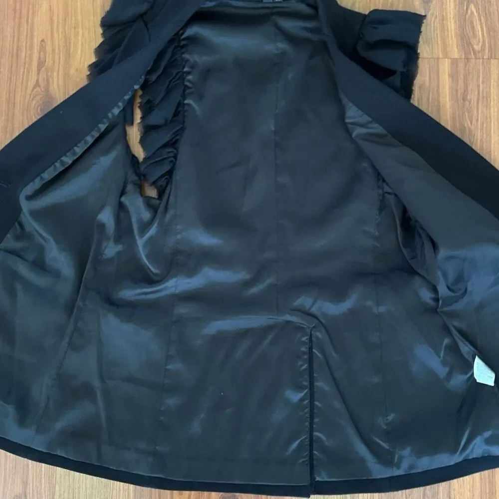 Theory black sleeveless blazer with silk raw edge ruffle sleeve detail 8